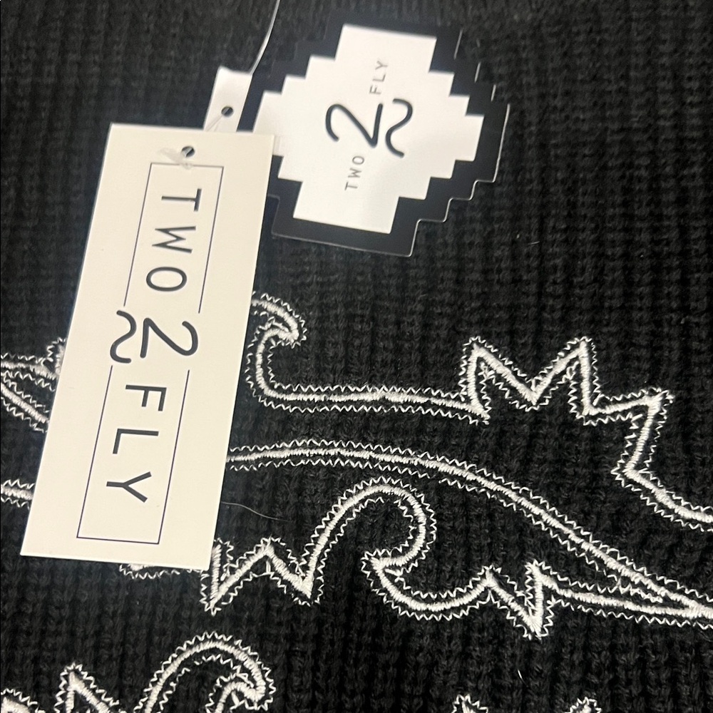 Two Fly Black Sweater Large Cropped with Silver Embroidery - Picture 3 of 7